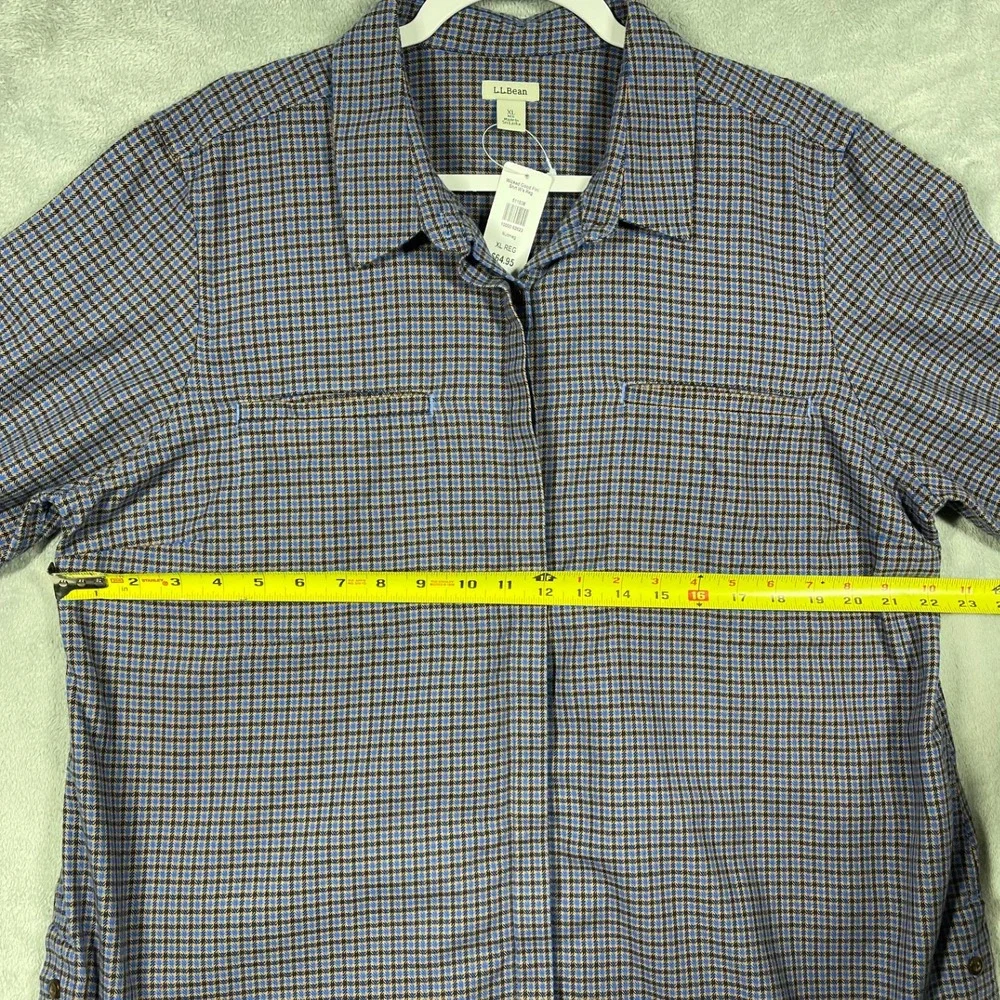 L.L. Bean Wicked Good Flannel Shirt Men‎ XL Nutmeg Blue Brown Houndstooth New